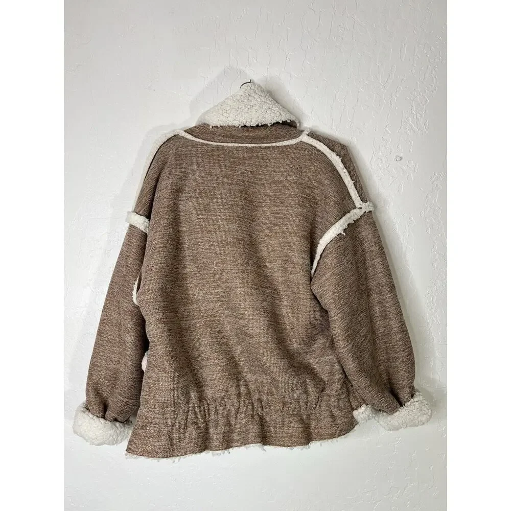 Sherpa Jacket Boho David And Danny Sweater Brown White Wrap Warm Boho Coat Sz S
